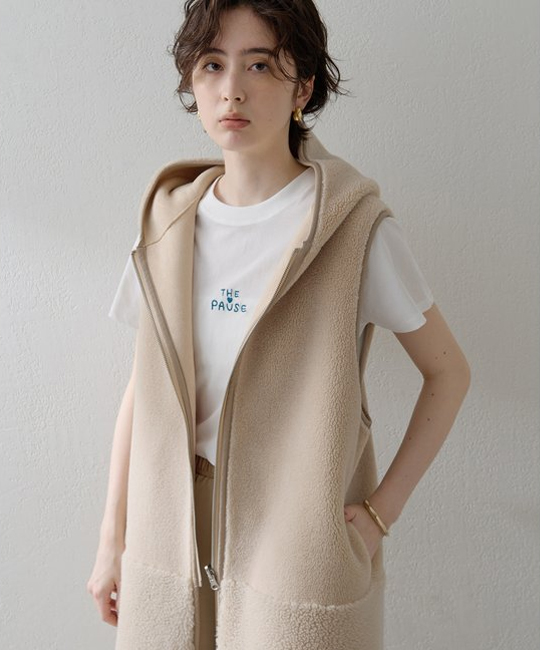 【ウィム　ガゼット】【THE PAUSE】ボアフードロングジレ