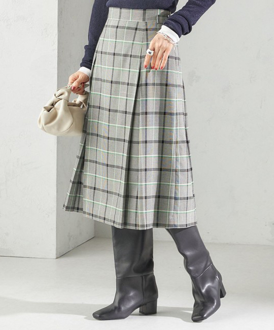 【シップス】《予約》チェック ボックス プリーツ スカート