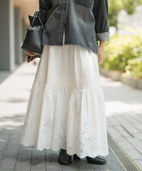 【スピックアンドスパン】《追加予約》エンブロイダリーレーススカート