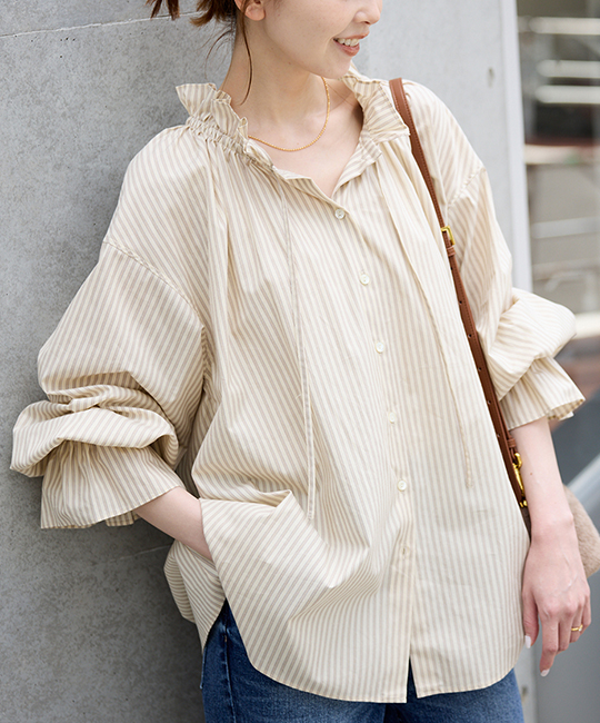 【スローブイエナ】《予約》タイプライターフリルカラーブラウス