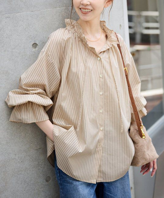 【スローブイエナ】タイプライターフリルカラーブラウス