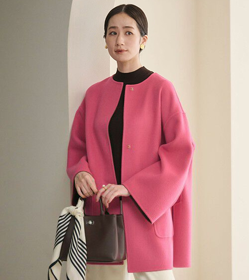 【ユナイテッドアローズ】バイカラー リバー ミドルコート　PINK