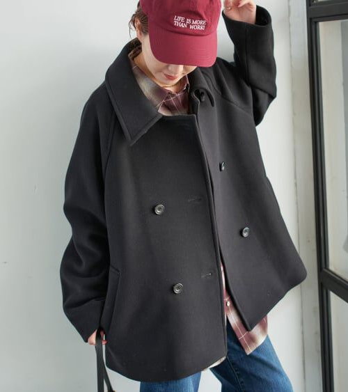【スピック アンド スパン】S160スタンドカラーショートコート　ブラック