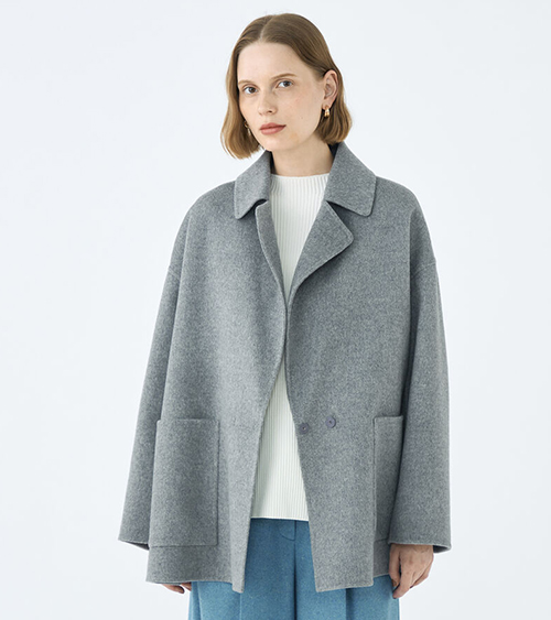 【トゥモローランド】プレミアムウールリバー オープンカラーショートコート　15 グレー