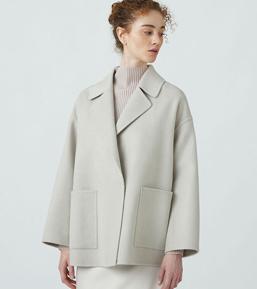 【トゥモローランド】プレミアムウールリバー オープンカラーショートコート　41 ライトベージュ