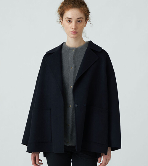 【トゥモローランド】プレミアムウールリバー オープンカラーショートコート　69 ネイビー