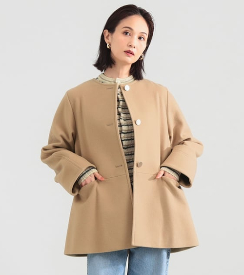 【デミルクス ビームス】ソフトメルトン ノーカラーコート　BEIGE