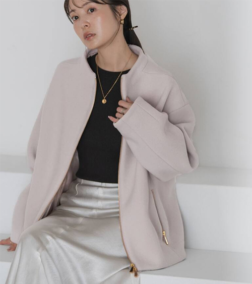 【ノーブル】MTRレイズドネックジップコート　ナチュラル