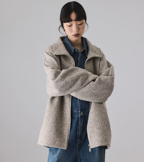 【アダム エ ロペ】ヘリンボンツイードボンディングコーディガン　ベージュ系(28)