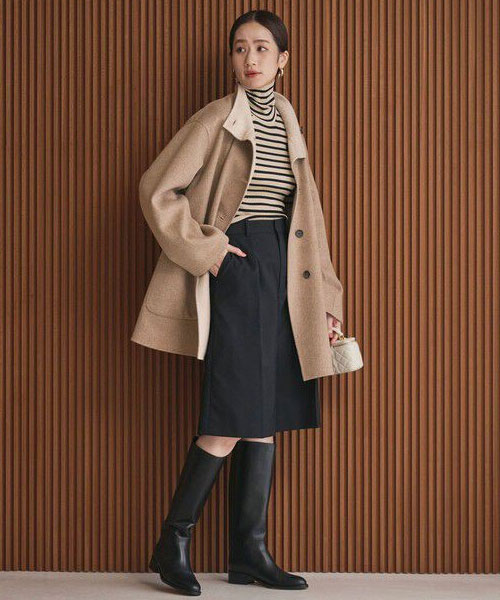 【ユナイテッドアローズ】バイカラー リバー Aライン コート