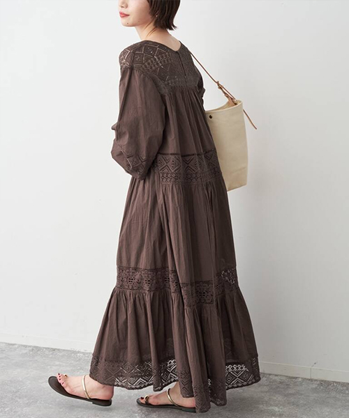 【スピック アンド スパン】《新色有り / 追加》HYUレースギャザーワンピース