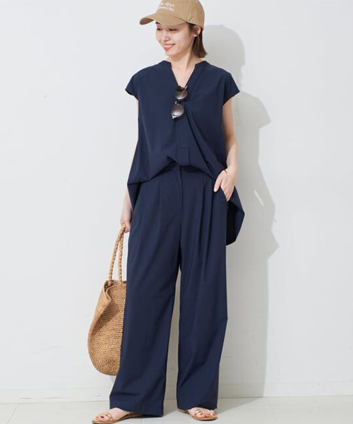 【スローブイエナ】《WEB限定/2枚セット/防しわ/撥水/接触冷感/追加》ブラウス×パンツセット