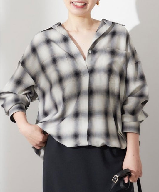 【JOURNAL STANDARD L'ESSAGE】無地/オンブレ チェックバルーンシャツ