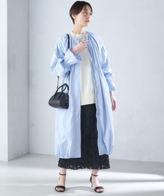【SHIPS】〈撥水加工/手洗い可能〉裾 ドロスト ノーカラー ロング コート 24SS ◇