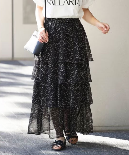 【JOURNAL STANDARD relume】シアードットプリントティアードスカート