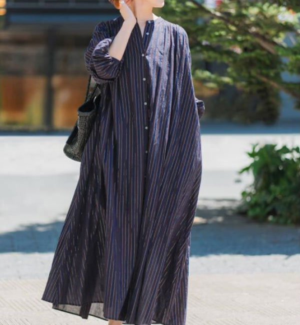 《WEB限定 / 追加予約》HYUストライプギャザーシャツワンピース