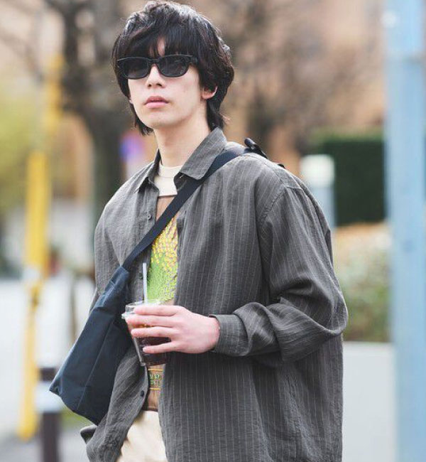 フィブリル ストライプ柄 長袖 ボックス シャツ