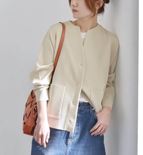 quaranciel:〈手洗い可能〉ノーカラー ポケット ニット ジャケット
