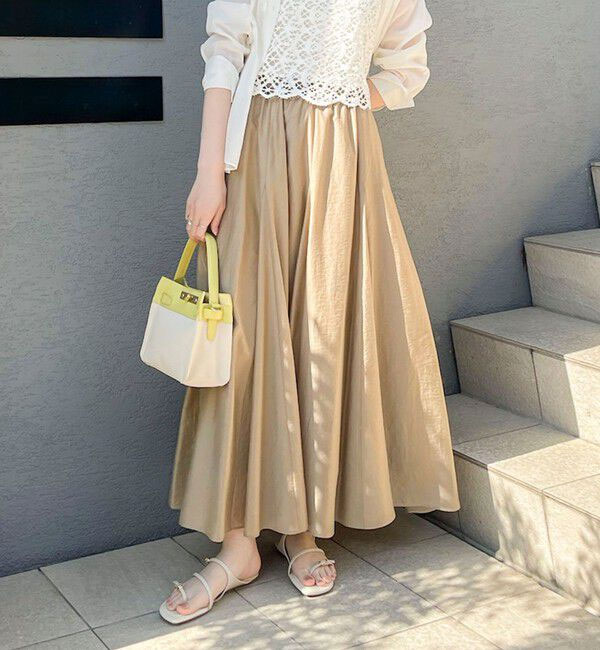 ウォッシャブルシアーボリュームフレアロングスカート