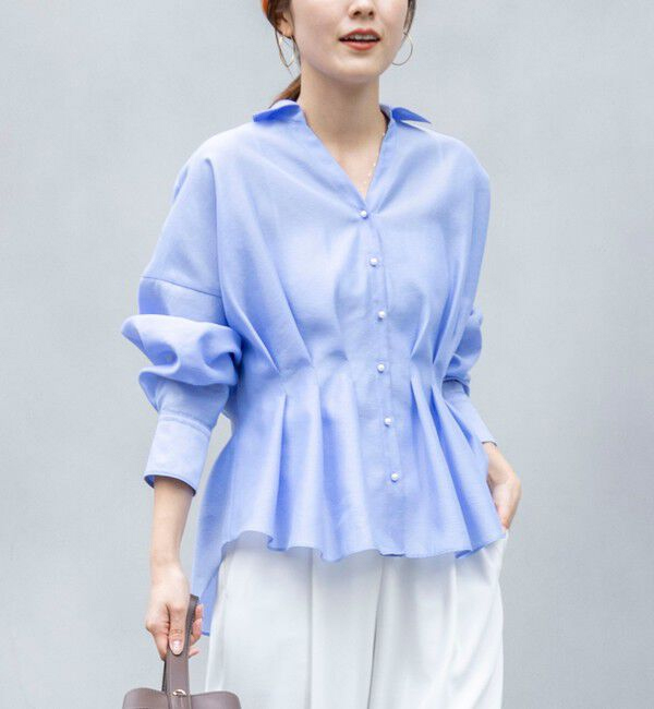 ウォッシャブルパール釦スキッパータックブラウス