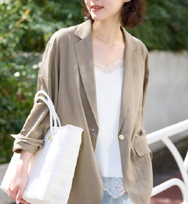 36.38サイズ展開/予約》リネンレーヨンシングルテーラードジャケット