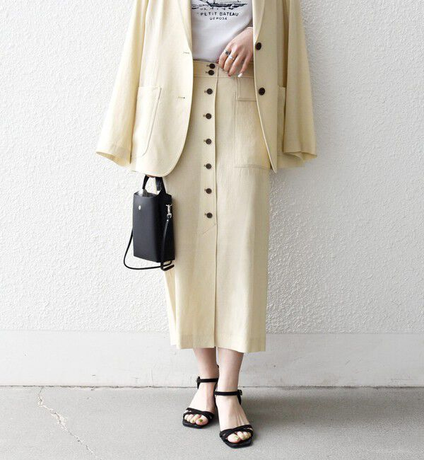 SHIPS any:〈洗濯機可能〉リネンミックス ボタン デザイン タイト スカート