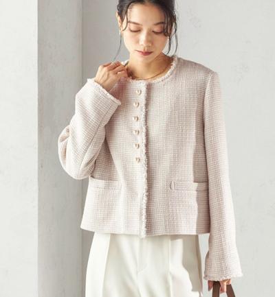 《一部追加予約》トライスピン 杢 ツイード パール モチーフ ボタン ジャケット（セレモニー対応可）