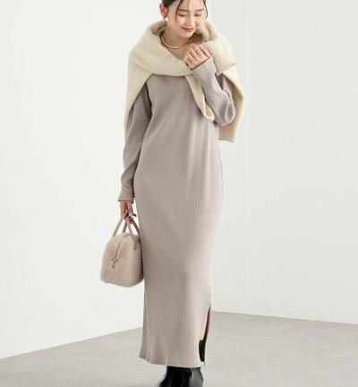 【全骨格細見え】NEW2WAYロングリブワンピース